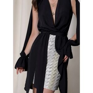 Prem‎ Monroe Black Maxi Top Draped Plunging Long Sleeve XS NWT